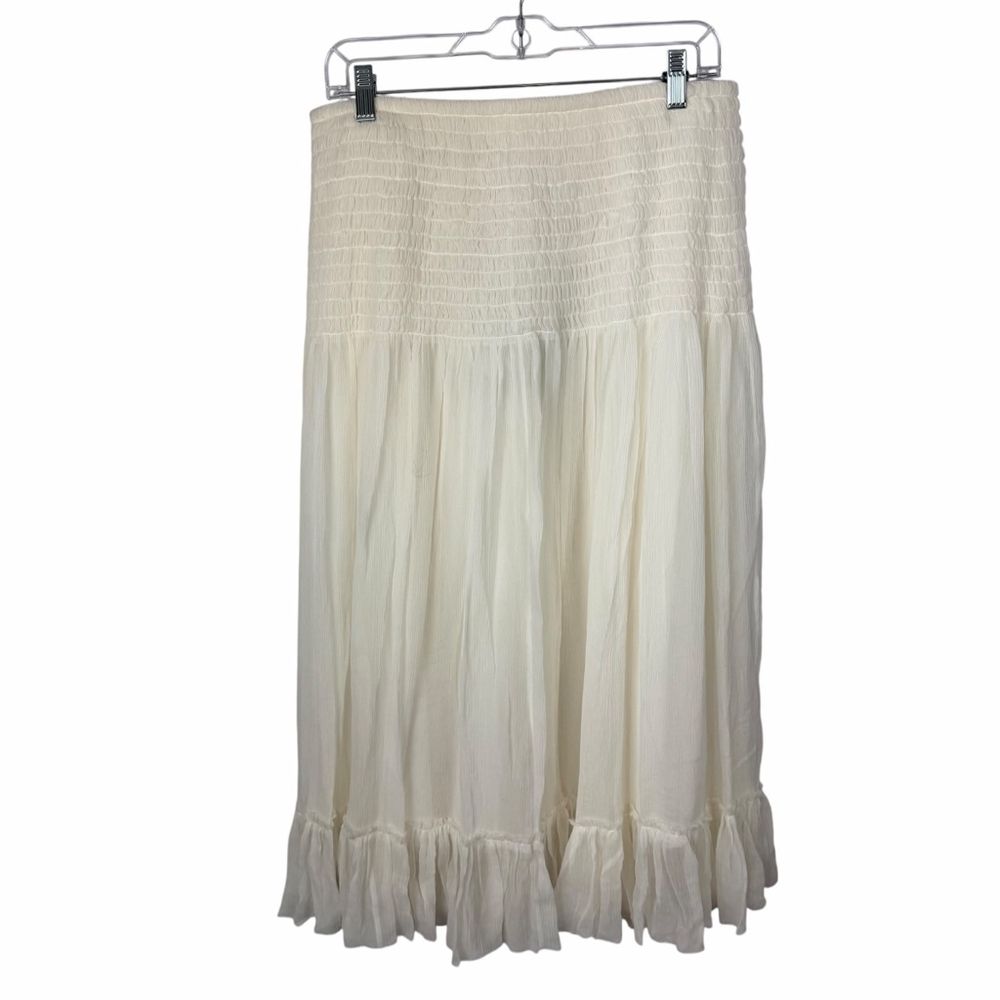 Chloe 100% Silk Smocked Maxi Skirt Iconic Milk Ivory Double Layer NWT US 8–10 - Picture 4 of 13